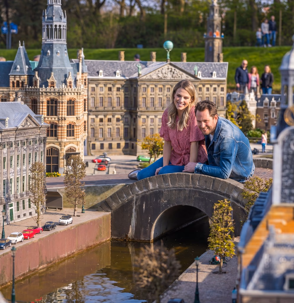 Couple exploring the Madurodam miniature park in The Hague on a Toursnl private tour of the Netherlands