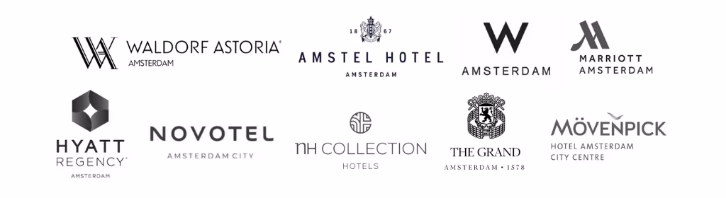 Partner luxury hotels in Amsterdam — Waldorf Astoria, Amstel Hotel, W Amsterdam, Marriott, Hyatt Regency, Novotel, NH Collection, The Grand and Mövenpick